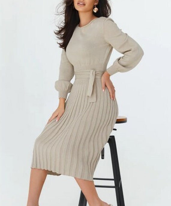 sage knitted dress Twirlin’ Dirty Cable Ribbed Knit Dress in Sage Green Medium main image 0