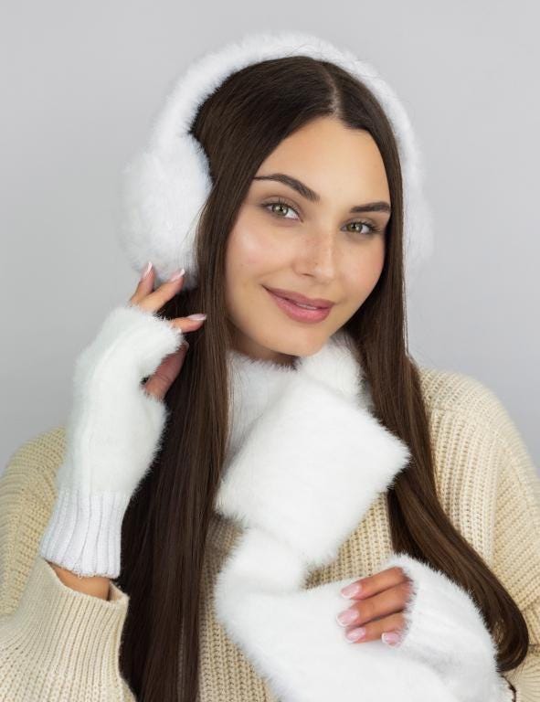 Ofoot Winter Beanie, Neck Gloves & Earmuff Set - Knitted Pom Pom Hat & Collapsible Ear Warmer | Cold Weather Accessories Combo