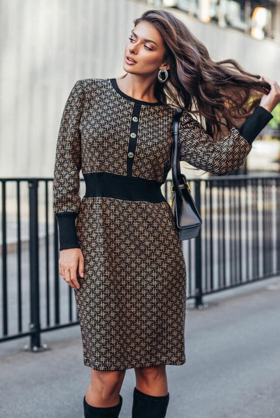 winter jersey dress Elegant Long Sleeve Knitted for Autumn Wear Knit dress