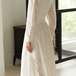 Laconic summer dress long sleeve White cotton dress for women Openwork Party dress White bridesmaids drresses image 4