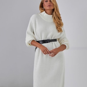 Elegant Wool Winter Knitted Dress - Warm maxi dress for women - Winter long wool dress long sleeve
