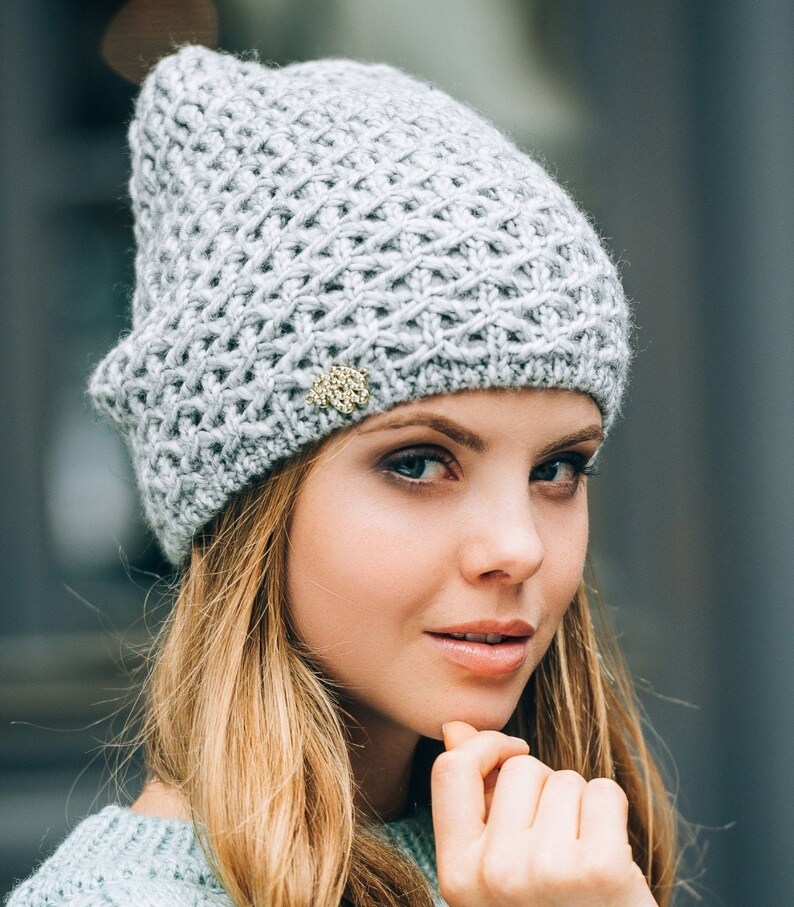 Knitted Lady's hat gray Winter hats women Wool Knit Autumn Etsy