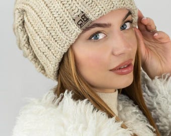 Warme, gerippte Mütze für Damen – Grobstrick-Wintermütze
