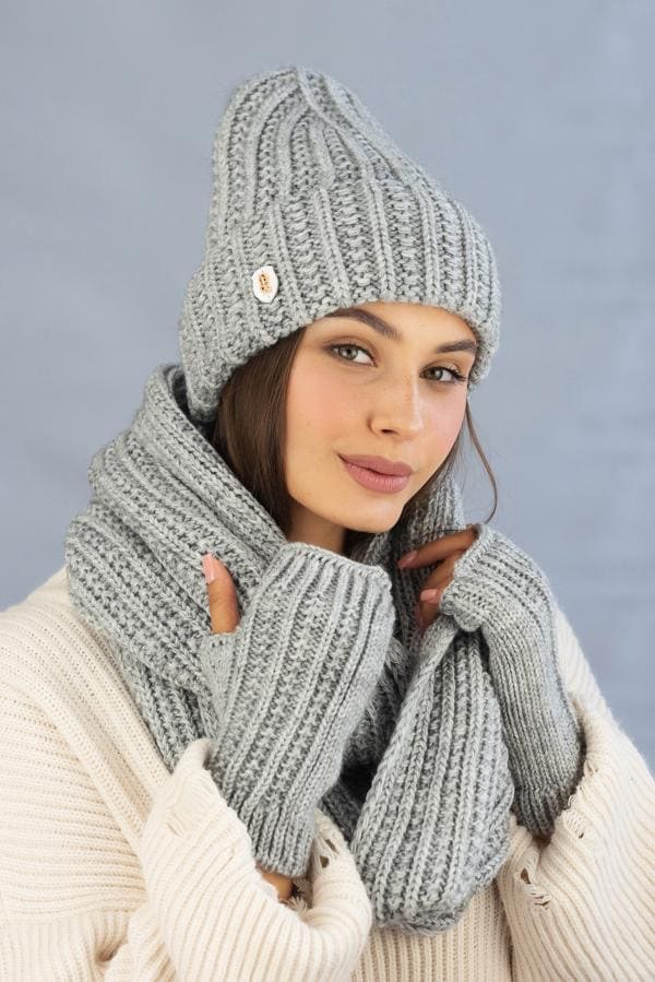 Wool Winter Hat and Gloves Knit Handmade Matching Set Women’s Medium Matching Alpaca Hat, Scarf, and Mitten 3 Piece Set - Hand  main image 2