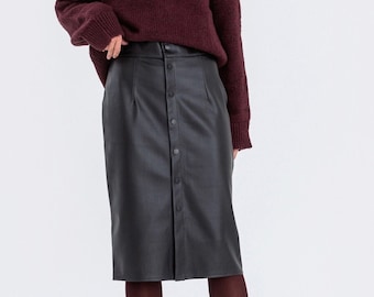 Faux Leather Pencil Skirt in Black - Elegant Fall Winter Apparel