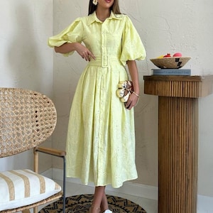 Boho White Cotton Summer Dress with Puffed Sleeves and Embroidery image 8