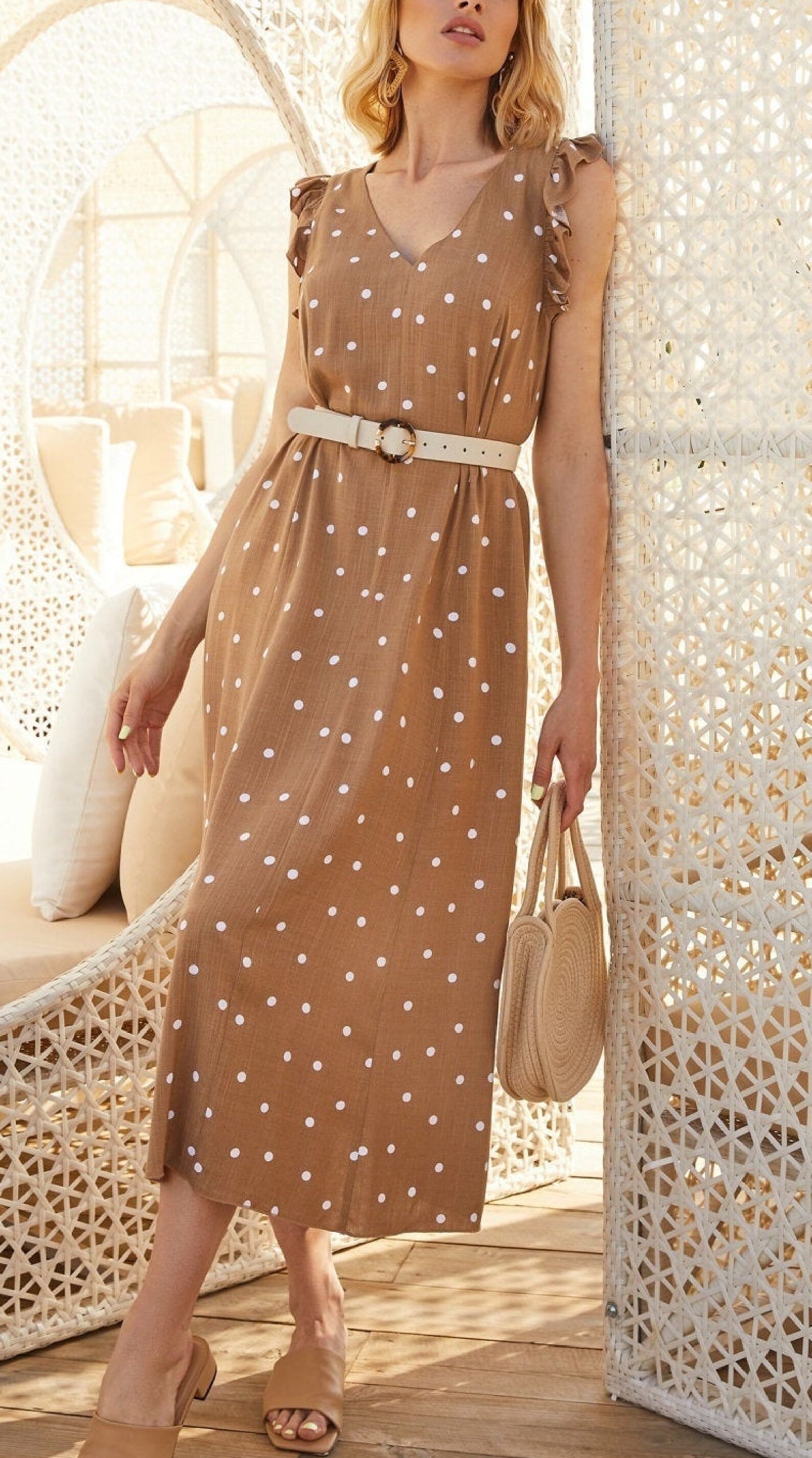 Robe à pois beige pour femmes vêtements décontractés Robe de Etsy