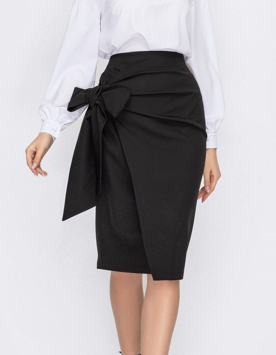Pencil black skirt for women Knee Office skirt high waist | Etsy