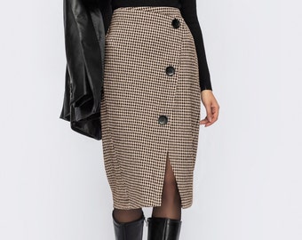 Wool maxi skirt -  Checkered skirt for womens - Winter skirt - Office clothing everyday - Fall clothing