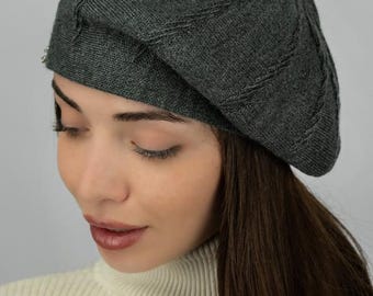 Gestrickte französische Baskenmütze für Damen – Strukturierte Wintermütze