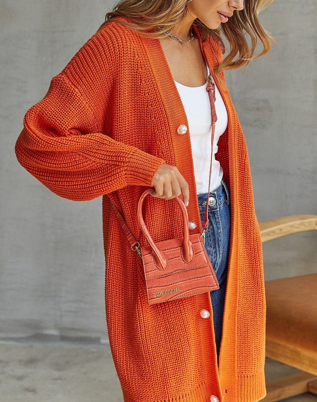 Cotton Fall Orange Cardigan for Women 
