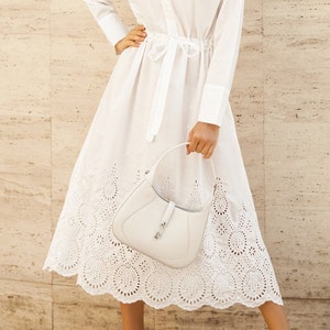 White cotton dress for women - Elegant summer dress long sleeve - Lace Party dress - White  bridesmaids drresses - Gift for womens