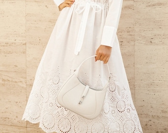White cotton dress for women - Elegant summer dress long sleeve - Lace Party dress - White  bridesmaids drresses