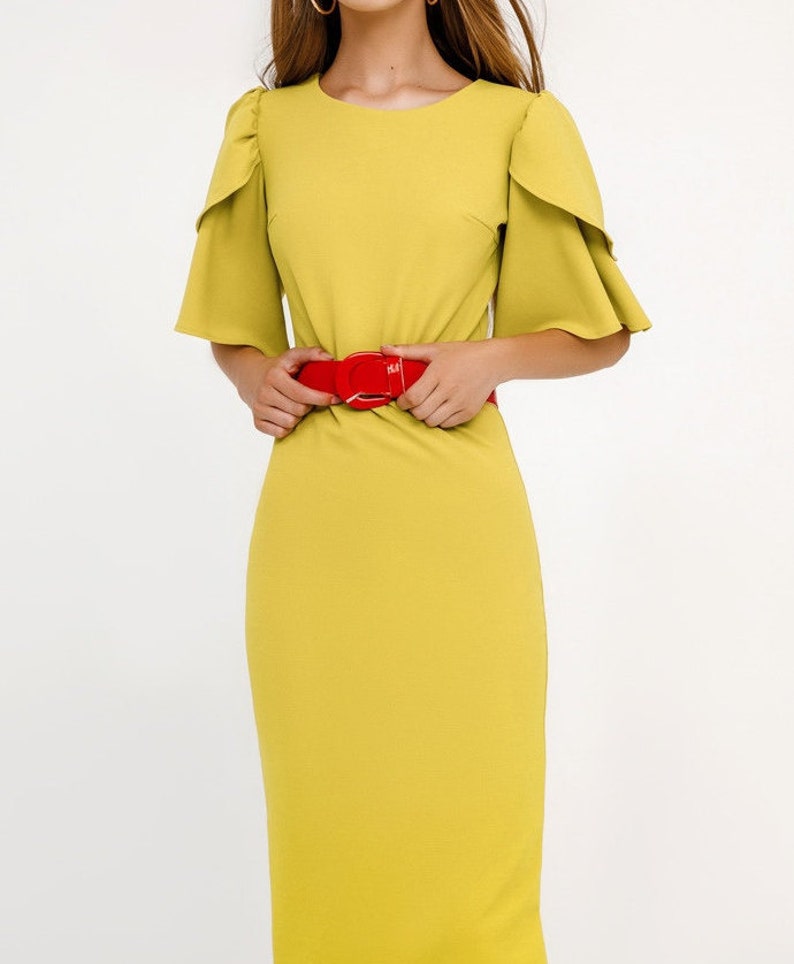 Mustard dress women Office dress casual wear Pencil dress Etsy
