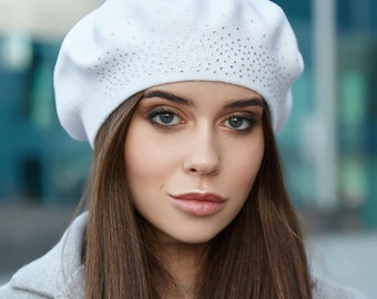 Boina blanca de otoño mujer Sombrero cálido lana de Etsy España
