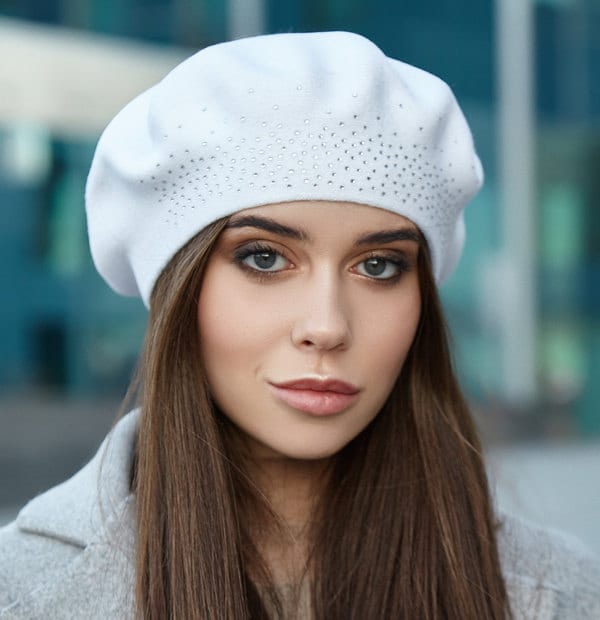 4731 2 Layers White French Beret Hats For Women, Warm Cable Wool Soft Knit Wool Beret Hat Classic Solid Color French Beret for Women  main image 4