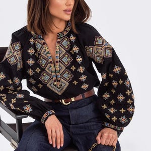 Unique Hand Embroidered Blouse - Bohemian Style Shirt - Women&#39;s Elegant Top