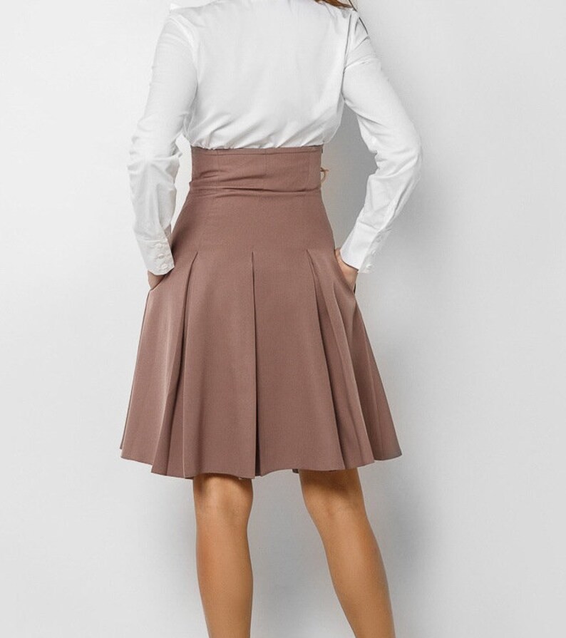 Coffee skirt folds for women Skirt high waist Office Classic skirt above the knee Occasion skirt Office clothing everyday Skirt secretary