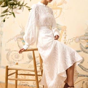 White Openwork Boho Maxi Dress - Long Sleeve Holiday Elegance