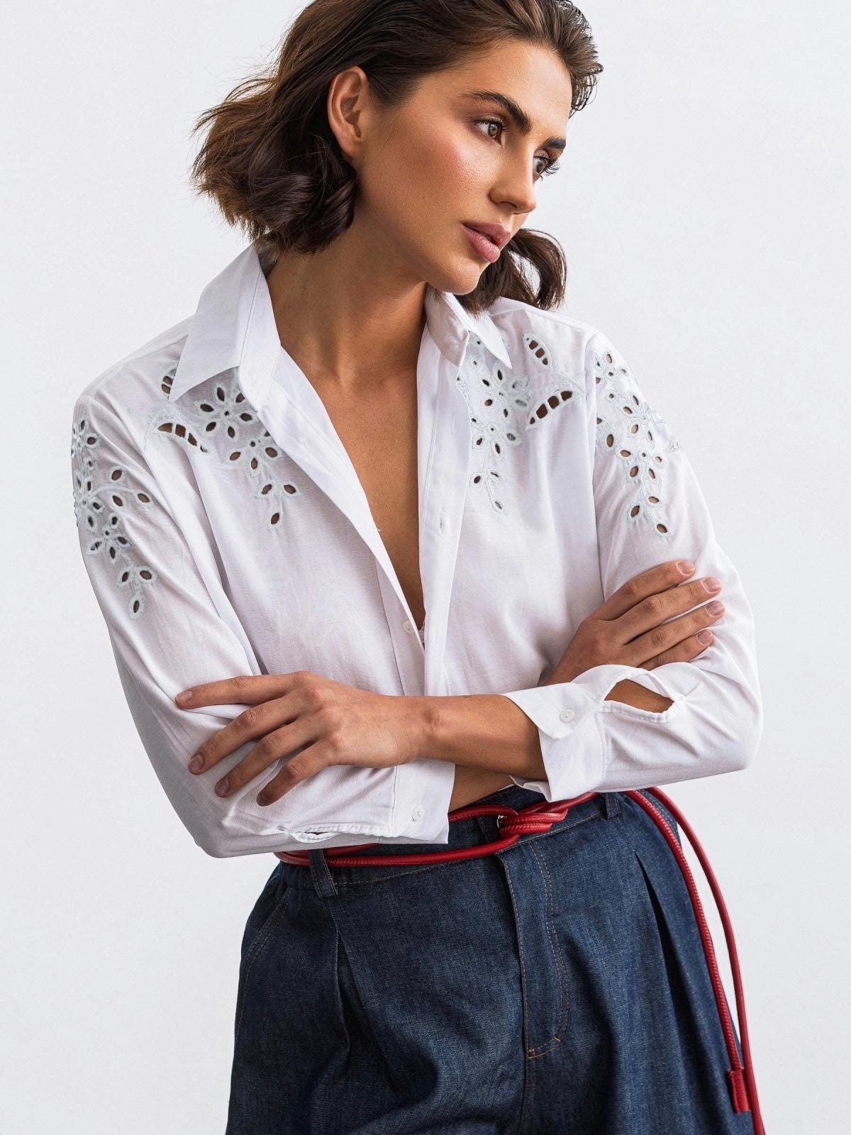 Chemisier Blanc Imprimé Noir Divided - Taille 8 Fille/Femme, Manches Courtes, Viscose