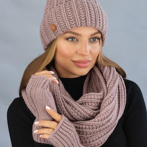Warm Women&#39;s Winter Set: Hats, Scarves, Gloves Bundle - Knitted Set Hat and Scarf and Mittens - Gifts for her - Mom birthday gift