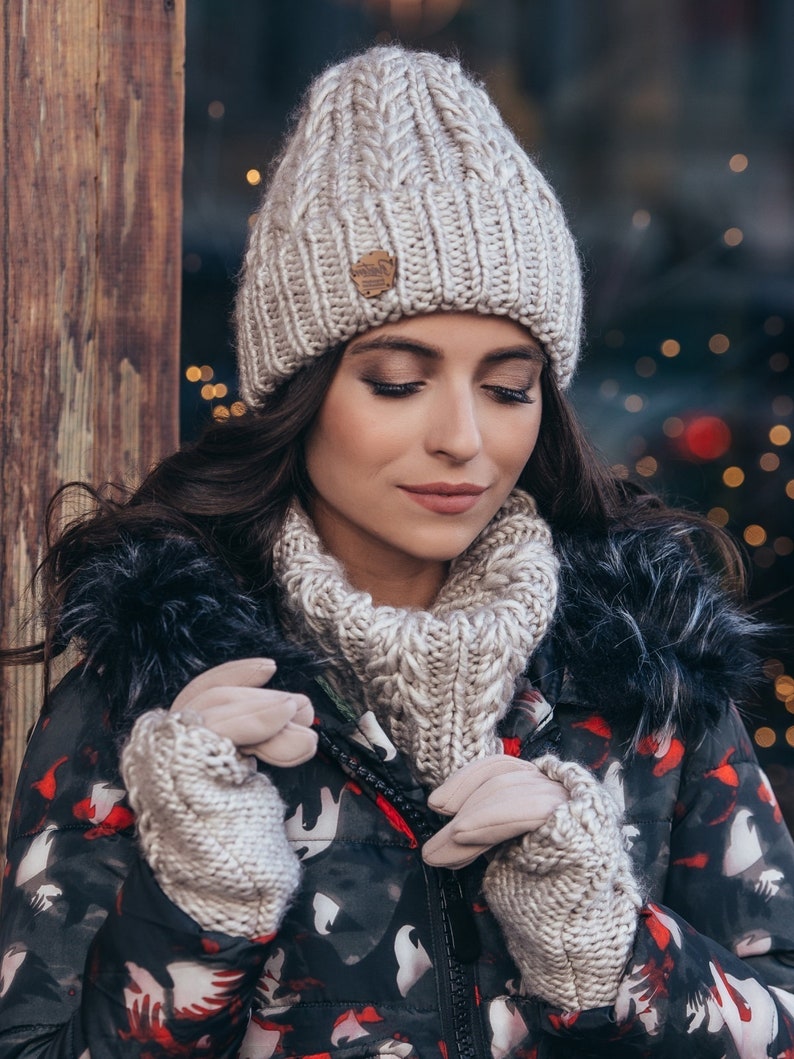 Dark blue hat scarf infinity gloves Set for women Warm hat Etsy