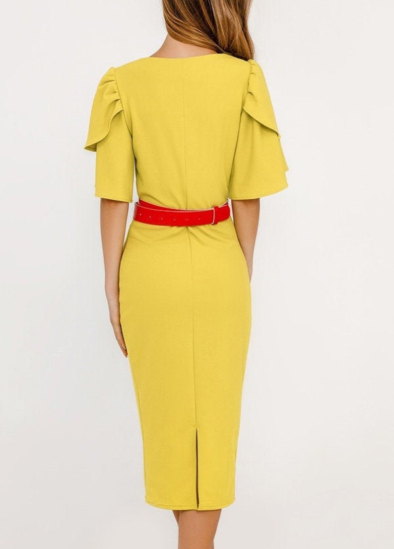 Mustard dress women Office dress casual wear Pencil dress Etsy