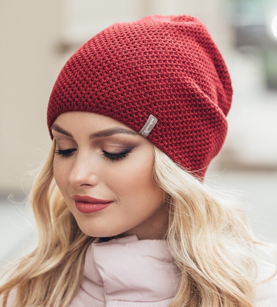 Red Wool hat for women Winter angora hat Knitted Black White Etsy