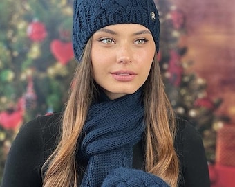 Bonnets et écharpe d'hiver pour femme - Gants écharpe en tricot confortable pour femme - Cadeau de Noël - Cadeau pour petite amie