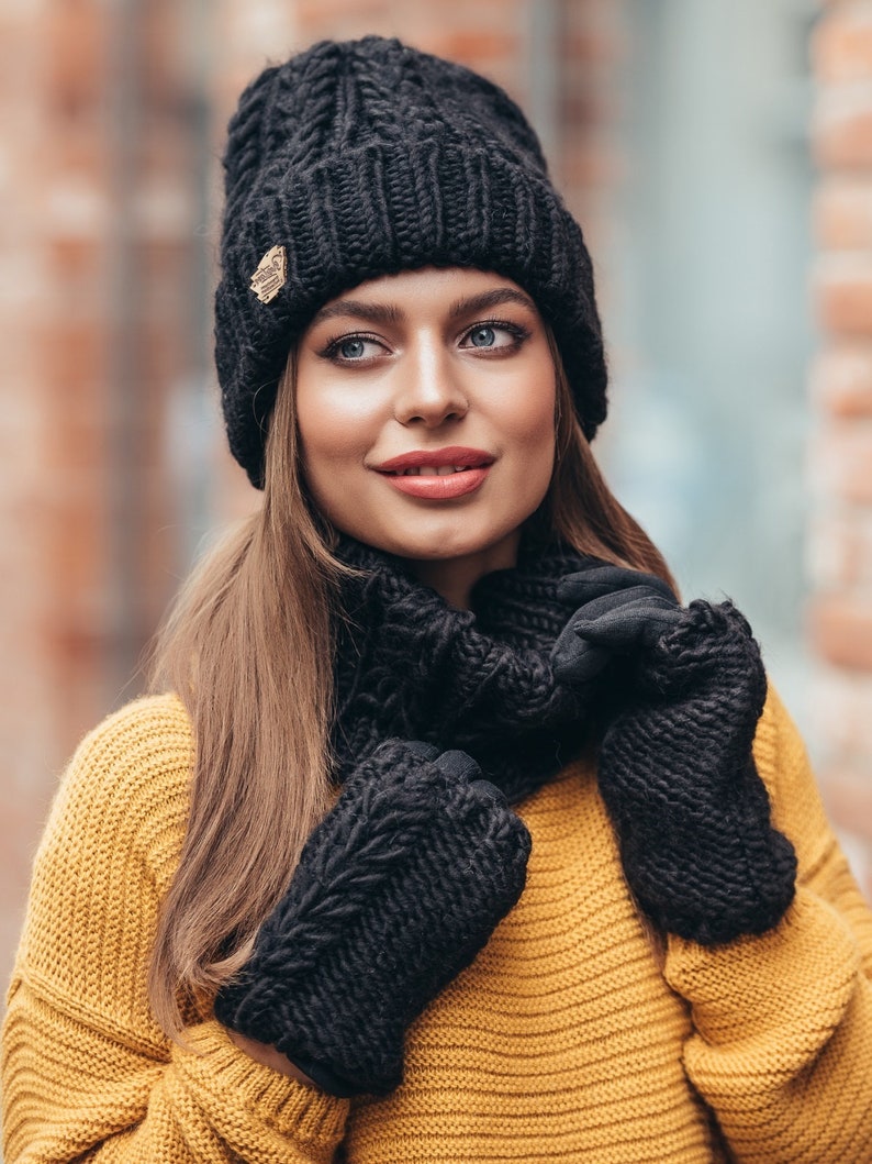 Gray Hat Buff Gloves Set for Women Warm Hat Scarf and Mittens Etsy