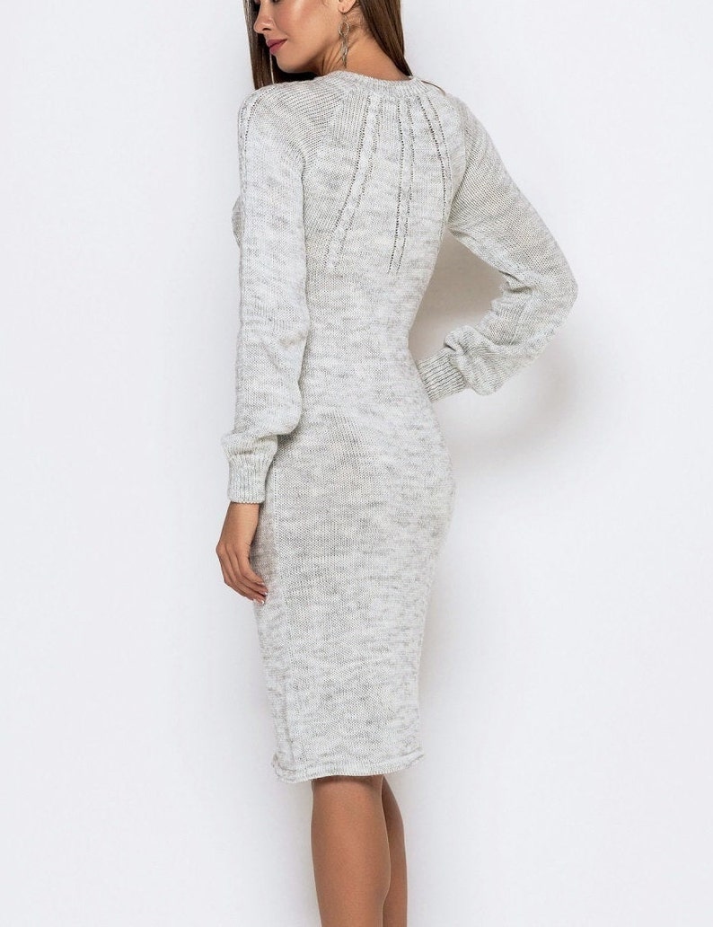 Mustard Knitted Sweater Dress for Women Long Sleeve Knee Grey Etsy