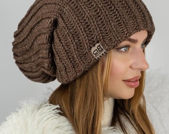 Doppellagige, lässige Beanie – Grobstrick-Wintermütze