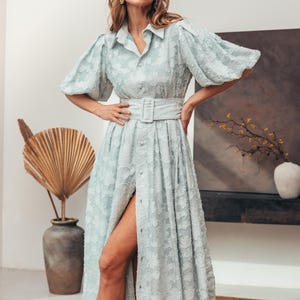 Boho White Cotton Summer Dress with Puffed Sleeves and Embroidery image 7
