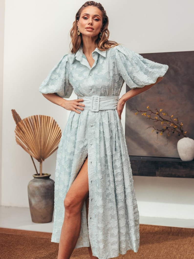 Boho White Cotton Summer Dress with Puffed Sleeves and Embroidery image 7