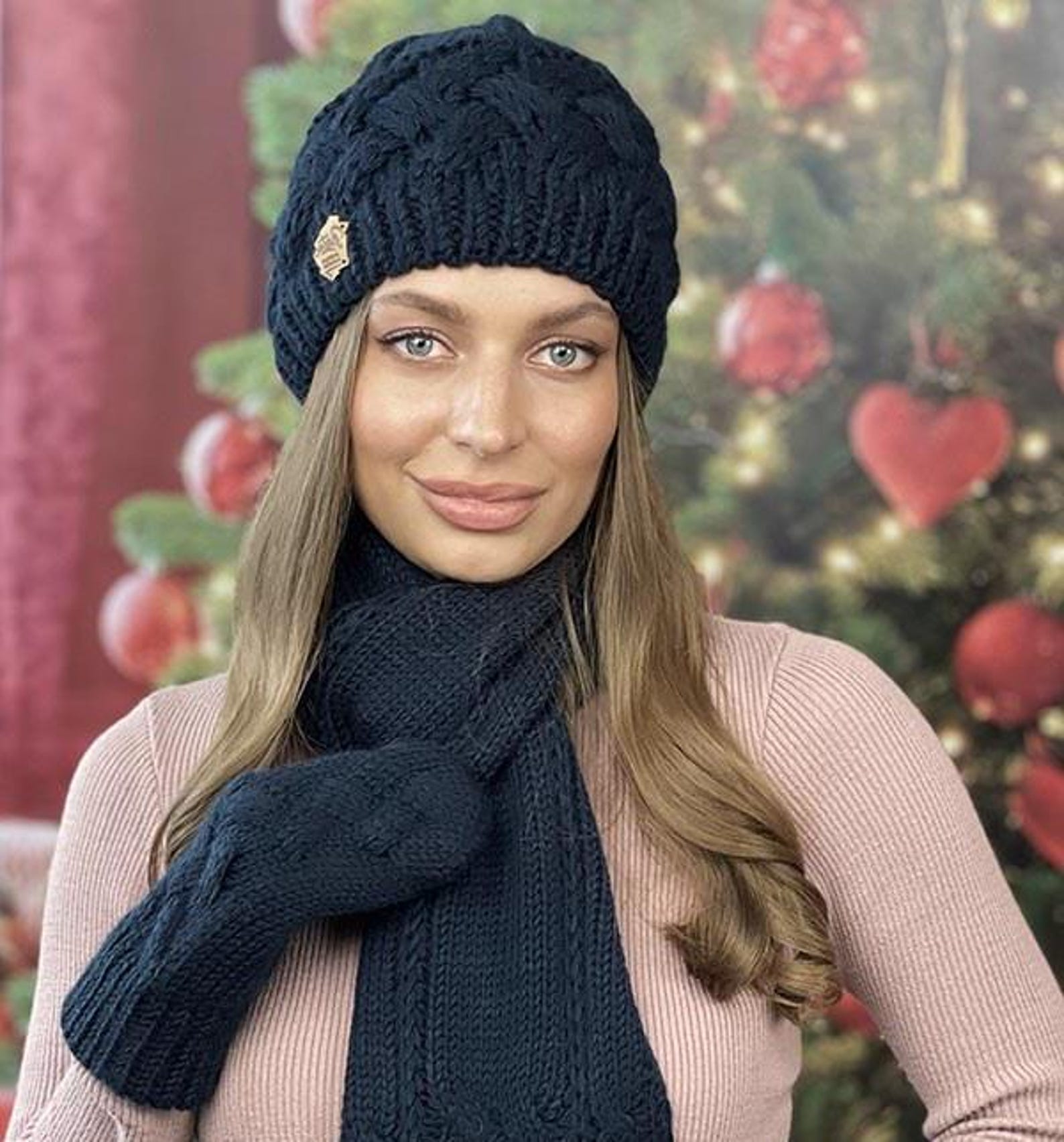 Alpaca Wool Hat and Scarf and Gloves - Winter Set for Women - Cozy Knit ...
