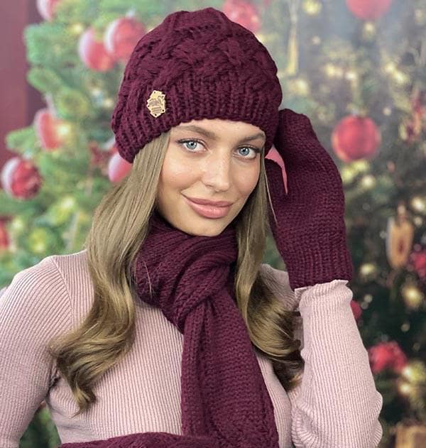 Set Cappello E Guanti Invernali Lavorati A Maglia - Unisex, Rosso E Oro, Taglia Unica - 5