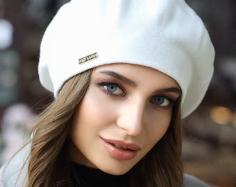 Woll-Barett mit Seide gefüttert für Frauen - Warmer französischer Stil