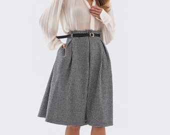 Plaid skirt for women - Wool Womens Skirt high waist - Classic black skirt