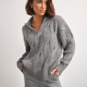 Warm Woolen Sweater for Women - Cozy Knitted Top for Fall and Winte - Classic and Chic - Gray Fall sweater - Winter sweaters for women