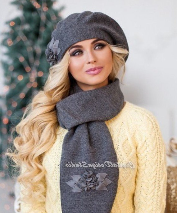 Set beret for women Wool beret and scarf Wool set Knitted set Etsy