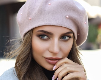 2675 Winter Wool French Beret Hats For Women Lolita Pearl Warm Beanie Cap Amazon.com: Retzjorv Vpang Women main image 2