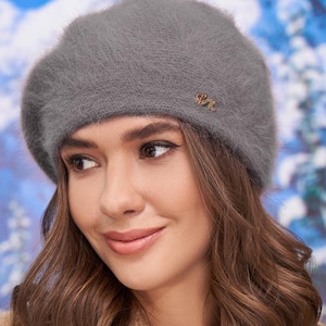 Classic beret for women - Wool angora warm hat beret - Lolita knit beret - Womens winter hats - Bohemian knit hat