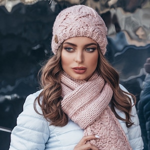 Alpaca wool hat and scarf and gloves - Winter Set for women - Cozy Knit set  - Warm chunky scarf and hat and gloves - Christmas gift
