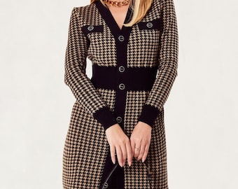 knee length dresses for ladies The Manhattan Houndstooth Dress in White L / White main image 1