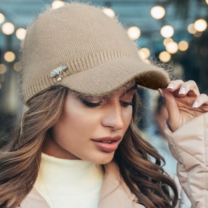 Angora Blend Knit Baseball Cap - Women's Fall Fashion