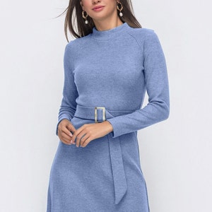 Knit Warm maxi dress for women - Blue Winter long wool dress long sleeve - Jersey dress casual wear