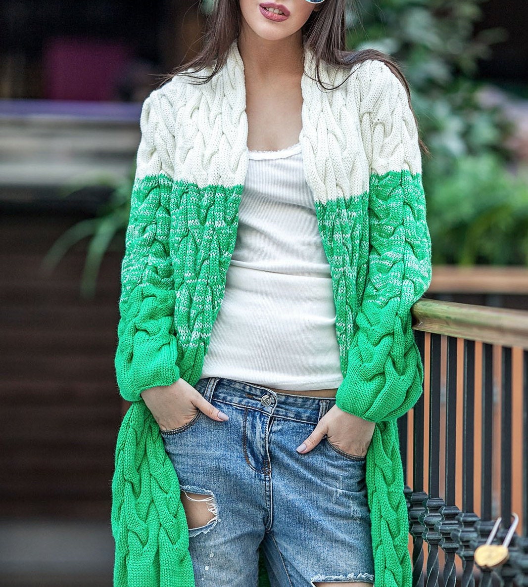 Long cardigan oversized green Womens cardigan emerald Wool Etsy