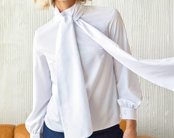 Chic Classic White Blouse for Her - Stylish Secretary Long Sleeve Top