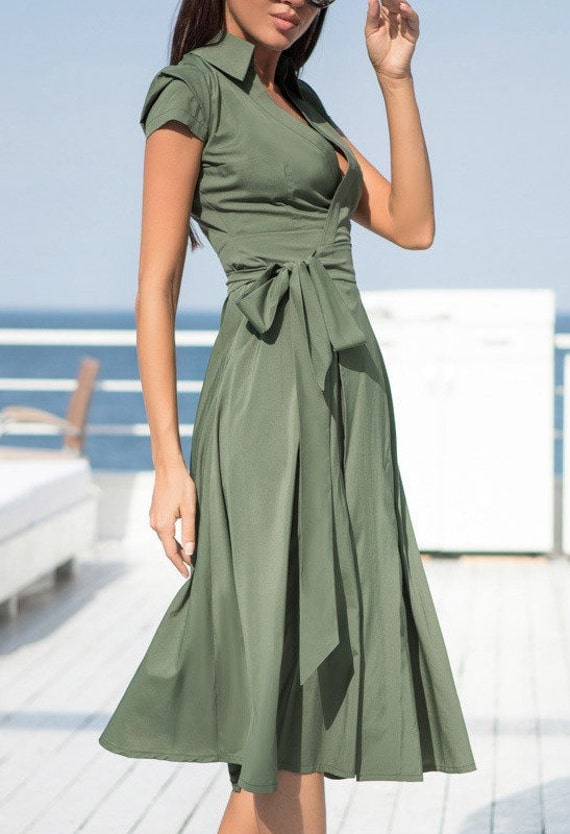khaki green summer dress