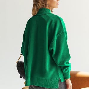 Suéter verde de gran tamaño - Suéteres de algodón suave - Suéter de punto clásico y elegante - Suéteres de otoño-primavera imagen 2